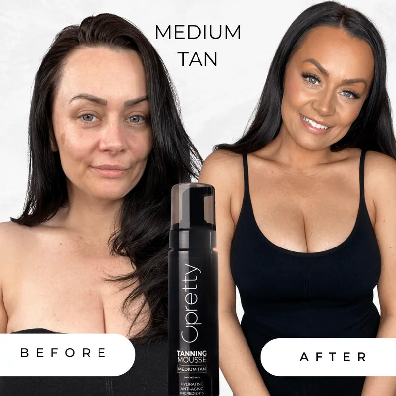 Before and after medium tanning mousse results