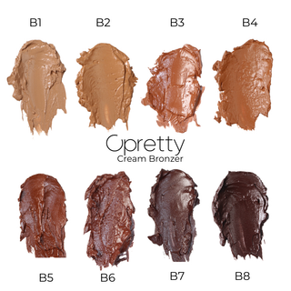 Opretty Cream Bronzer swatches in various shades on a white background