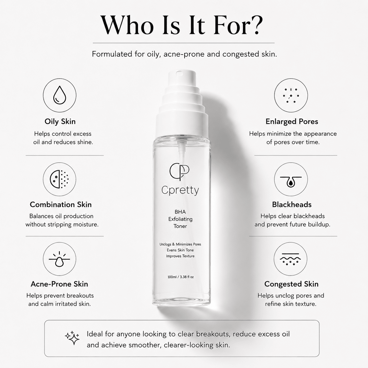 2% BHA Exfoliating Toner for Face - Pore Cleaner and Facial Exfoliator with Salicylic Acid - Opretty