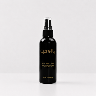 Black spray bottle of Cpretty Endless Summer Body Perfume on a white background