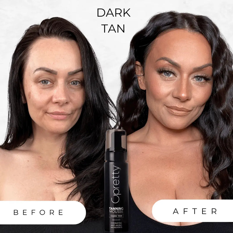 Before and after dark tanning mousse results