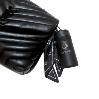 Opretty clip-on lipstick bag with scarf detail and carabiner clip, luxury PU leather lipstick holder clipped on bag 