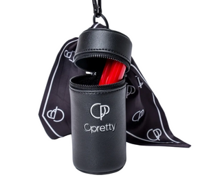 Opretty clip-on lipstick bag with scarf detail and carabiner clip, luxury PU leather lipstick holder